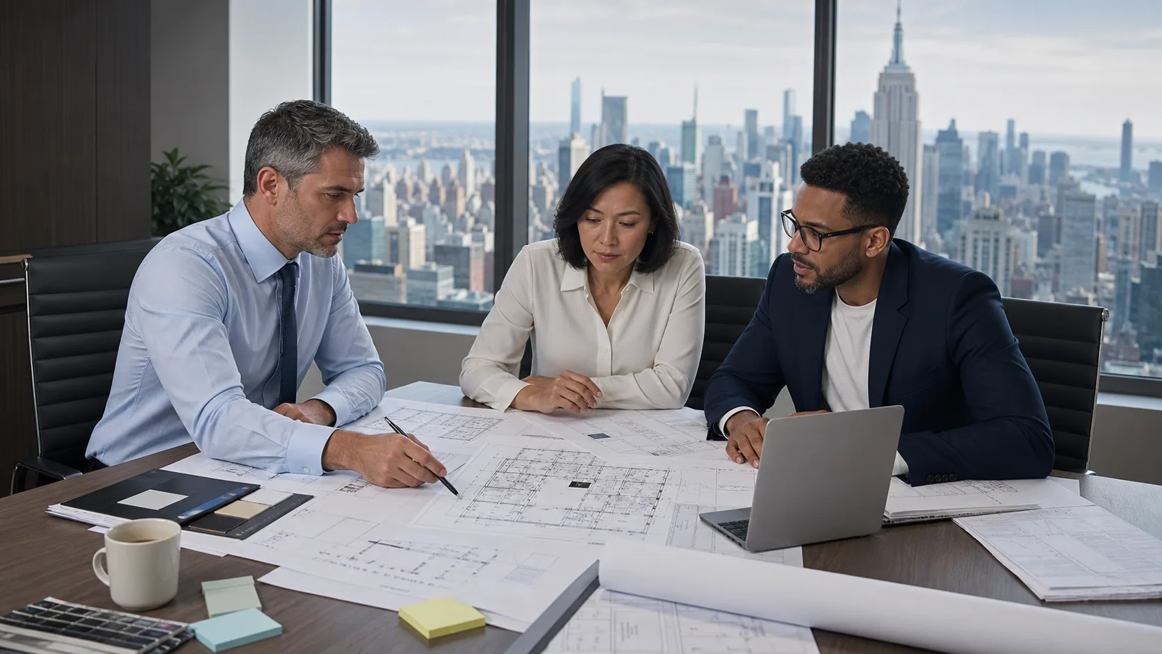 Corporate headquarters relocation planning meeting in New York City